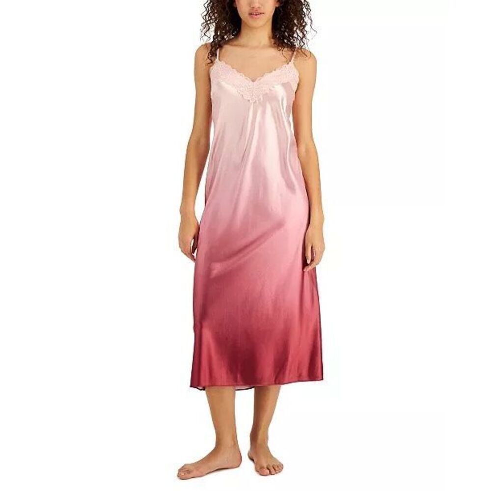 Satin rose ombre nightgown slip dress spaghetti strap intimates INC medium
